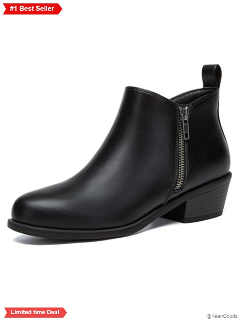 Women's Chunky Low Heel Ankle Boots with Side Zipper
